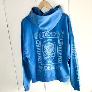 NWT American Eagle Grateful Dead Hoodie – Blue Graphic Rose Skull Size Medium